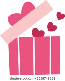 Gift box with heart pattern. Flat vector illustration.
Opened gift box.
For celebrating Valentine's Day, Mother's Day,wedding or birthday.
Transparent background.
