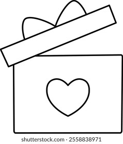 Gift box with heart pattern outline.
Opened gift box coloring drawing.
For celebrating Valentine's Day, Mother's Day,wedding or birthday.
Transparent background.