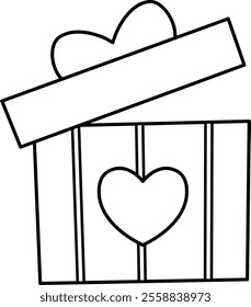 Gift box with heart pattern outline.
Opened gift box coloring drawing.
For celebrating Valentine's Day, Mother's Day,wedding or birthday.
Transparent background.