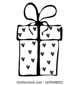 Gift box with heart patterns.  Vector image. Decorative element for the design and decoration of packaging, wrapping paper, backgrounds, printing on fabrics.