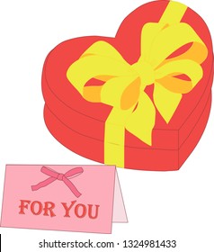 gift box heart with a ribbon and a card