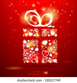 Gift box with heart and ribbon. Vector Eps 10.