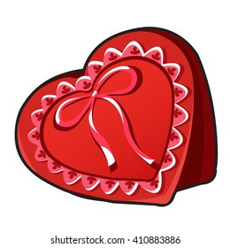 Gift box in heart shape with bow and ribbons. Vector illustration.