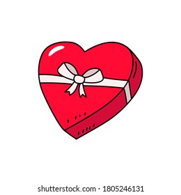 Gift box with heart shape cartoon illustration isolated on white background 