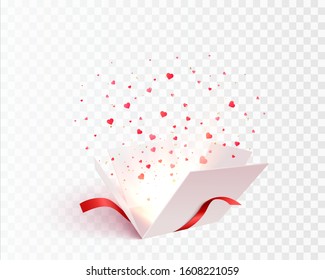Gift box with heart shape confetti burst explosion