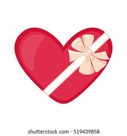 Gift Box in heart shape in flat style isolated on white background. Love concept. Gift box icon. Vector illustration.