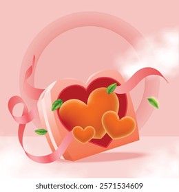 Gift Box and Heart Shape on Pink white Background. Love, Romance and Valentine's Day. For him or for her