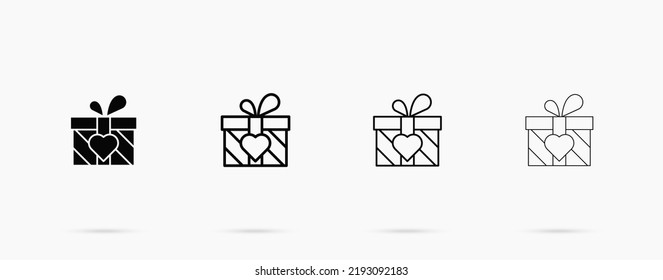 Gift box with heart shape vector line icon. Present with love vector concept