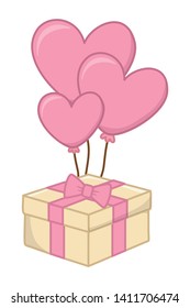 gift box and heart shaped balloon