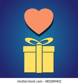 gift box and heart symbol on blue dark background vector illustration