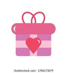 gift box with heart symbol over white background, flat style, vector illustration