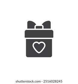 A gift box with a heart symbol vector icon. filled flat sign for mobile concept and web design. Gift Box with Heart glyph icon. Symbol, logo illustration. Vector graphics