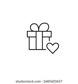 Gift box and heart. Trusted services, customer loyalty program. Pixel perfect, editable stroke vector icon