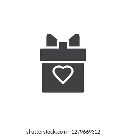 Gift box with heart vector icon. filled flat sign for mobile concept and web design. Present box simple solid icon. Love and Valentine's Day symbol, logo illustration. Pixel perfect vector graphics