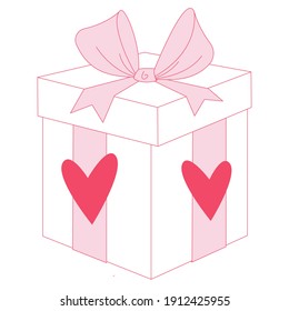 Gift box with hearts and a bow. Can be used as an icon, a symbol of love, postcards for prints and other typography 