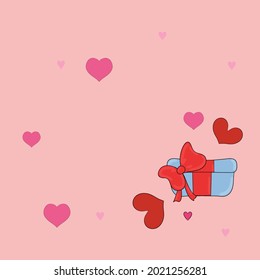 Gift box with hearts card. Vector for birthdays, father's day, mother's day, valentine's day and special celebrations. Gift box on pink background.
