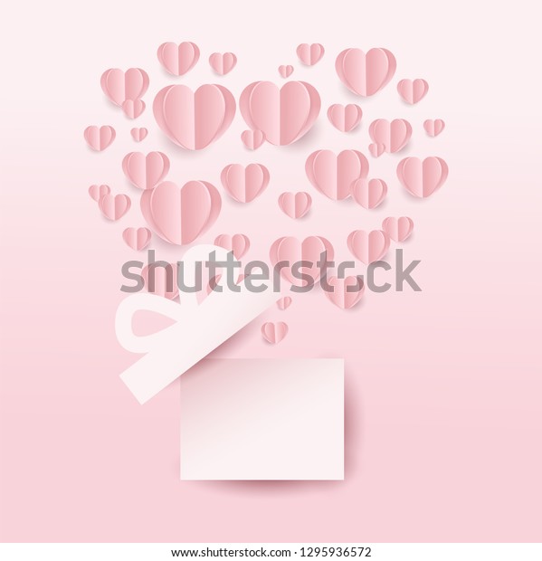 ピンクの背景にバレンタインのギフトボックスとハートが飛び 心の形をします 紙の切り取りスタイル ベクターイラスト のベクター画像素材 ロイヤリティフリー