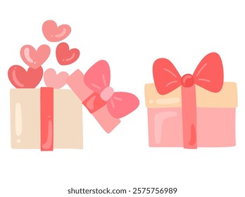 A gift box with hearts flying from inside