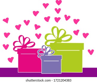 caja de regalo con corazones, patrón de saludo