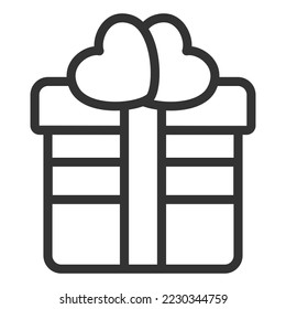 Gift in a box and hearts - icon, illustration on white background, outline style