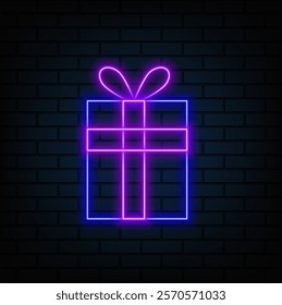 Gift box with hearts icon. Valentine elements in neon style icons. Simple icon for websites, web design, mobile app