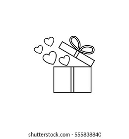 Gift box with hearts line icon, love present for Valentine's day, vector graphics, a linear pattern on a white background, eps 10.