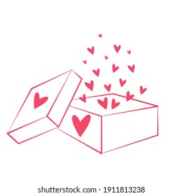 Caja de regalo con corazones. Ilustración vectorial simple. Se puede usar para postales, banners, invitaciones y varias tipografías 