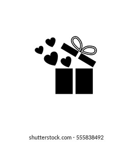 Gift box with hearts solid icon, love present for Valentine's day, vector graphics, a filled pattern on a white background, eps 10.