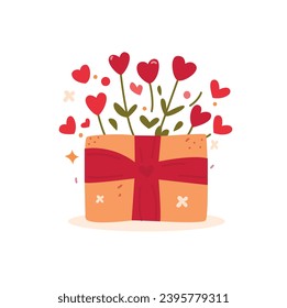 Gift box with hearts. Vector illustration in flat cartoon style