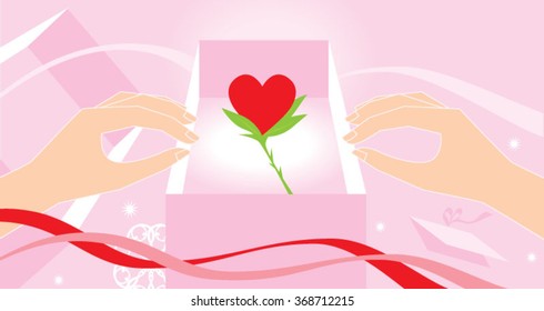 Gift box with heart-shaped flower.