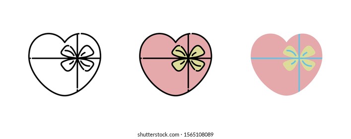 Gift Box with heart-shaped icon set isolated on white background for web design
