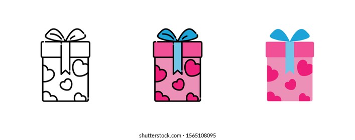 Gift Box with heart-shaped icon set isolated on white background for web design
