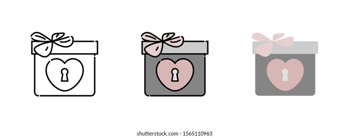 Gift Box with heart-shaped icon set isolated on white background for web design
