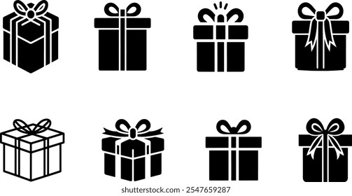 Gift box for the holiday, black silhouette . Set of gift box icon