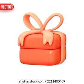 Caja de regalo. Decoración de vacaciones Caja de regalo cuadrada con arco. Sorpresa de regalo festivo. Decorar las cajas actuales. Diseño 3d realista al estilo de las caricaturas plásticas. Icono aislado en fondo blanco. Ilustración del vector