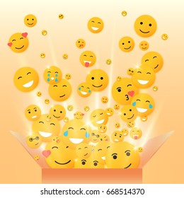 Caja de regalo para las vacaciones. Emoticonos planos. Cara de ilustración vectorial moderna