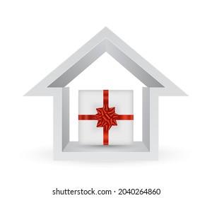 caja de regalo icono de casa 3d aislado en fondo blanco