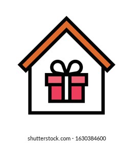 Gift box in house vector illustration, filled design icon