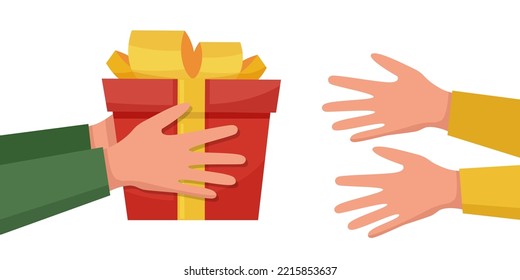 Caja de regalo en manos humanas, entrega de regalos, vacaciones y concepto de entrega	