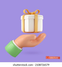 Gift Box Icon. 3d Cartoon Vector Render Object