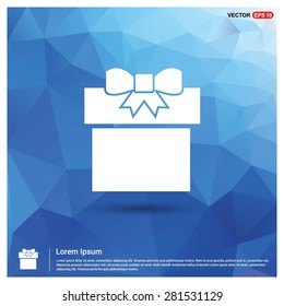 Gift Box Icon - abstract logo type icon - blue polygonal background. Vector illustration