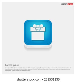 Gift Box Icon - abstract logo type icon - blue abstract 3d button with light board and shadow on gray background. Vector illustration