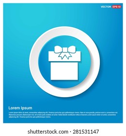 Gift Box Icon - abstract logo type icon - abstract Blue button on white sticker shadow background. Vector illustration