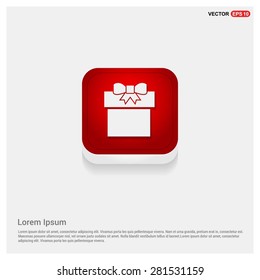 Gift Box Icon - abstract logo type icon - Red abstract 3d button with light board and shadow on gray background. Vector illustration