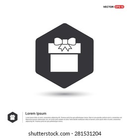 Gift Box Icon - abstract logo type icon - hexagon black background. Vector illustration