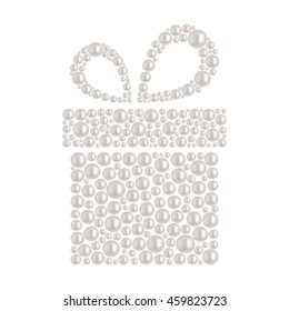 Gift box icon of beautiful 3D shiny natural White Pearl. Vector Illustration. Isolated