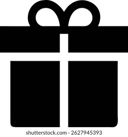 Gift box icon, black filled present with ribbon and bow, celebration or reward symbol for party, holiday, or surprise
