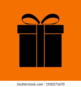 Gift Box Icon. Black on Orange Background. Vector Illustration.