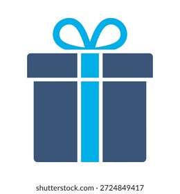Icono de caja de regalo Vector plano azul diseño presente paquete símbolo fiesta celebración de cumpleaños sorpresa cinta elemento gráfico signo