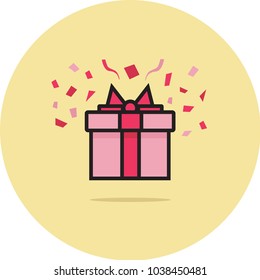 Gift Box Icon With Bow Isolated On Yellow Background